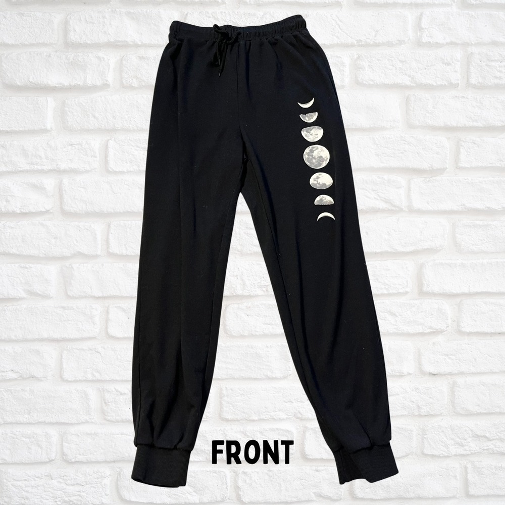 Black Shein Sweatpants Medium, Moon Phases Joggers, Celestial Athleisure Pants